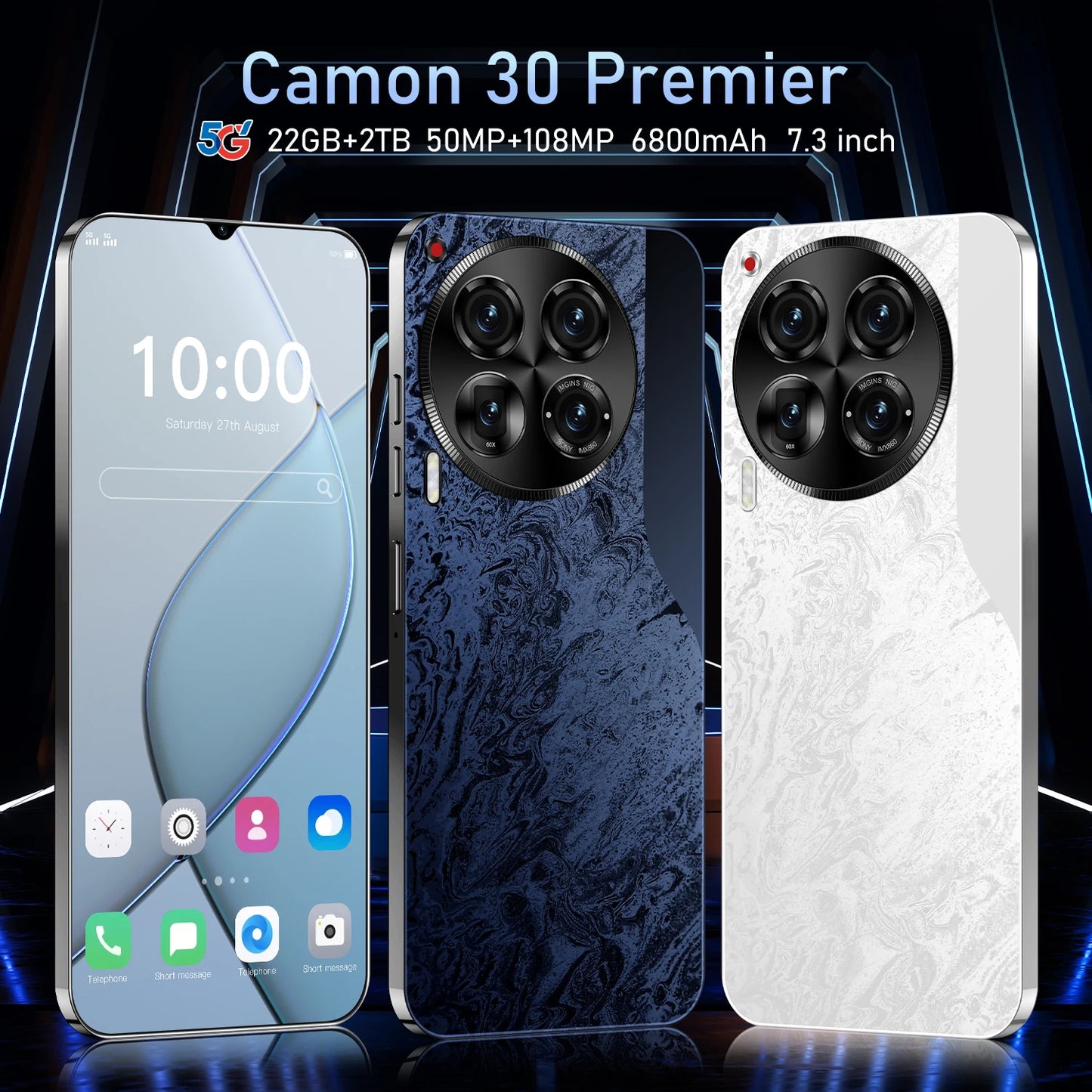 Global version Camon 30 Premier smartphone 7.3Inch HD 2400*3200 22GB+2TB 2400*3200 5G Gaming Phone Dual SIM Phone Snapdragon 888